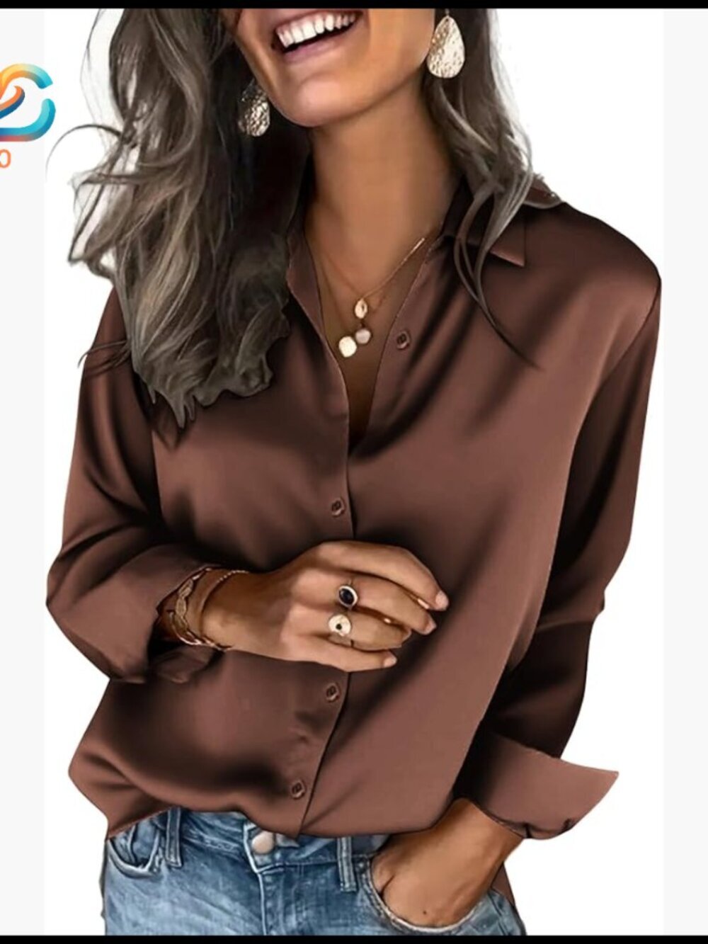 Satin Button Down Shirt Long Sleeve Business Casual Blouse